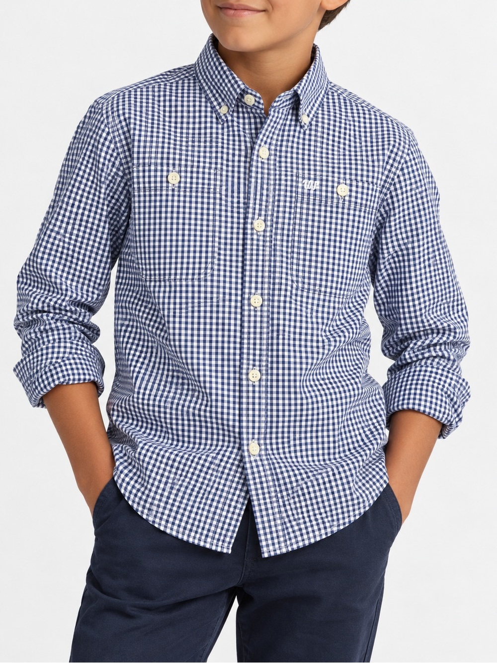 King Ranch Boys' Blue Gingham Button-Down Shirt EUC